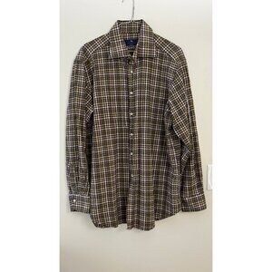 ETRO MILANO TEXTURED BUTTON DOWN GINGHAM DRESS SHIRT 44 L